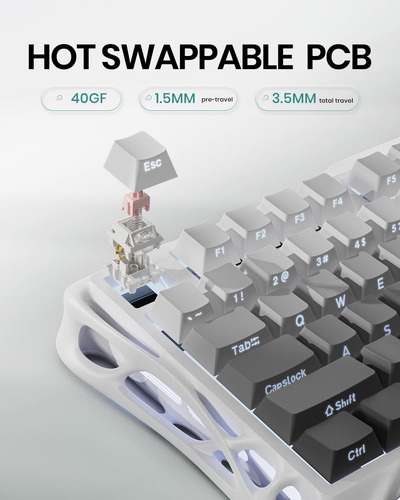 Gravastar Teclado Mecánico Inalámbrico, Retroiluminación Rgb