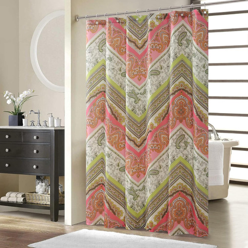 Cortina De Ducha De Tela, Estampado Bohemio De Cachemira Ros