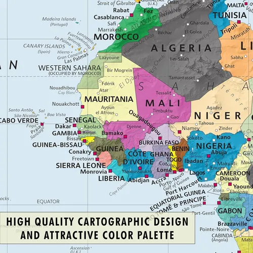 Mapamundi Político De Colores | 36x24 Mapamundi Grande...