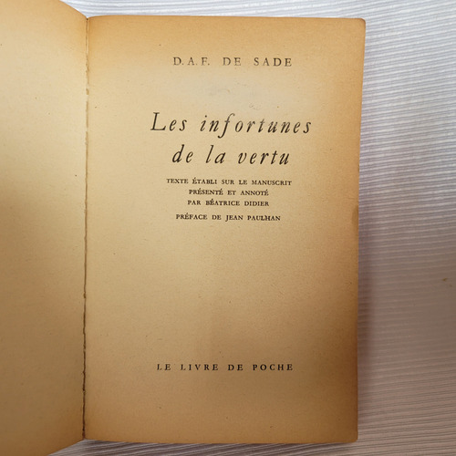 Les Infortunes De La Vertu Sade Gallimard Frances Poche