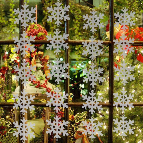 30pcs Diy Plástico Copo De Nieve Colgantes Navidad