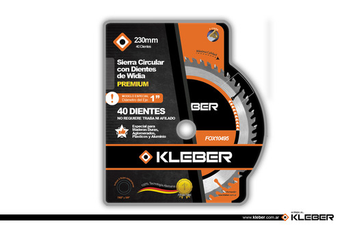 Disco Sierra Circular 40 Dientes Widia 230mm Kleber Fox10495 Color Plata