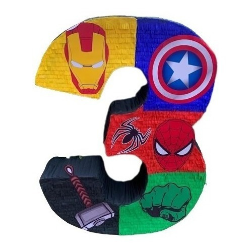 Piñata Personalizada Entamborada Numero Tres Avengers