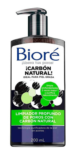 Bioré Limpiador Profundo De Poros Carbón Natural Piel Grasa