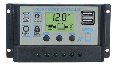 Regulador Carga Solar Panel Digital 12v 24v 30a 2usb