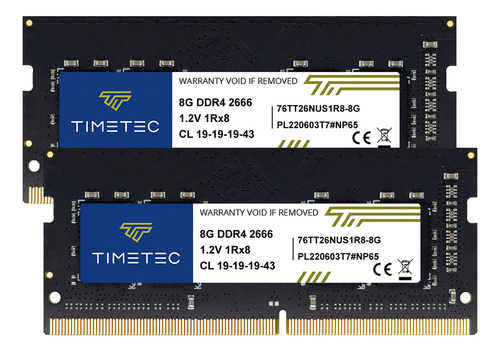Timetec 16gb Kit(2x8gb) Ddr4 2666mhz Pc4-21300 Non-ecc Unbuffered 1.2v Cl19 1rx8 Single Rank 260 Pin Sodimm Laptop Memoria Ram Módulo Para Actualizacion Para Pc Computadora Portatil Notebook16gb