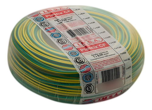 Cable Unipolar 6mm Pvc Verde/amarillo Imsa Plastix Cf (x Mt)