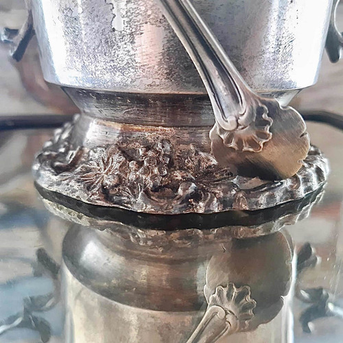 Antiguo Juego Pinza Anezin Y Hielera De Mesa Baño En Plata
