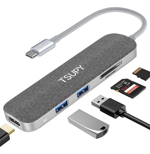 Hub Usb C Tsupy A Usb 3.0 Hdmi Lector Sd/tf Aluminio