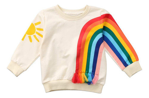 Sudadera De Manga Larga Con Borlas De Arco Iris Para Niños.