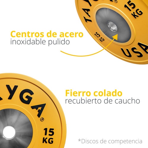 Par Disco Olímpico Heterofilia Competencia 15kg Tayga (2 Pz) Color Amarillo
