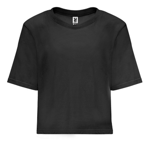 Polera Crop Top 100% Algodón Mujer Cuello Redondo Con Ribete