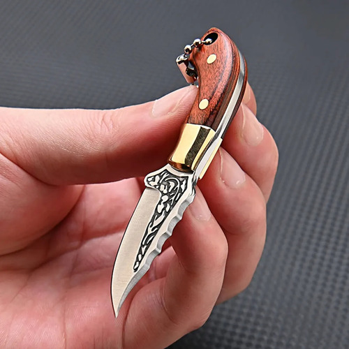 Mini Faca Chaveiro Cutelo Fulltang Com Fio-bainha Couro