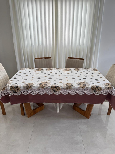 Jogo De Cozinha Diamante Com Toalha Mesa 4 Cadeiras Flor Marrom