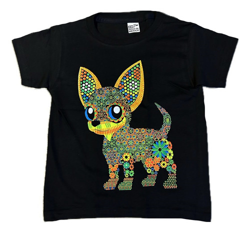 Playera Infantil Perrito Chihuahua Color Neon/ Negro Niños