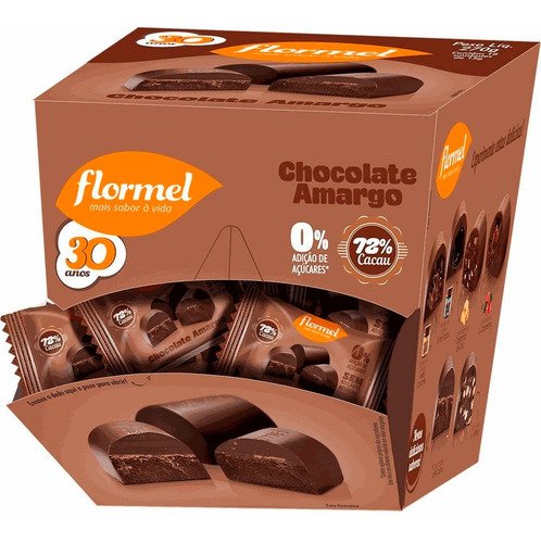 Bombom 72% Cacau Chocolate Amargo Zero Açúcar Flormel