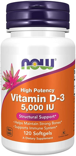 Vitamina D3 5000 Iu.  Now, 120 Capsulas De Gel. Americano