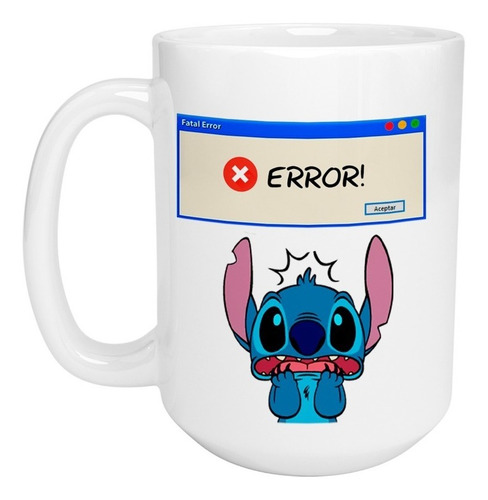 Taza Grande Stitch Cargando Nivel De Paciencia Error Espere Color Blanco St
