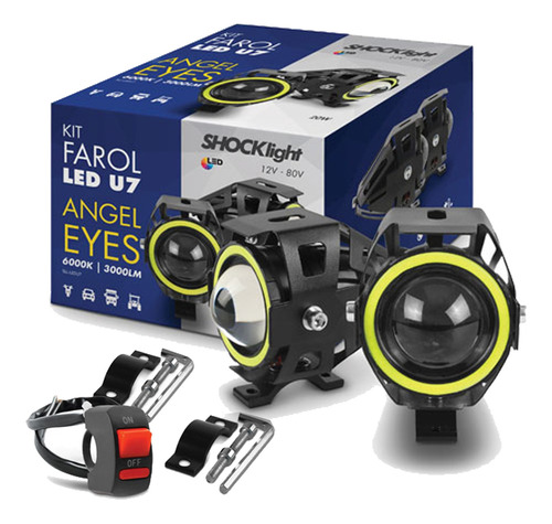 Farol Olha Anjo Moto U7 Shocklite Milha 3000 Lumens