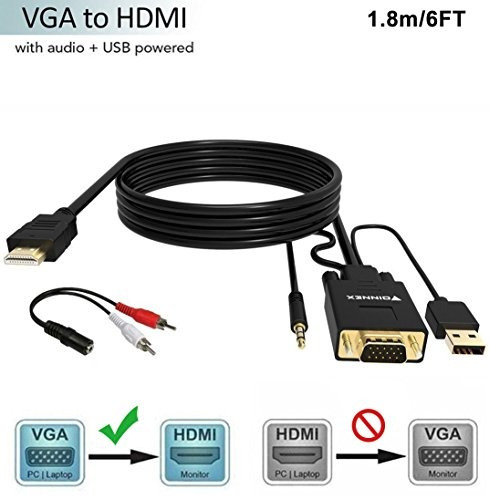 Cable Vga A Hdmi De 1,8 M / 6 Pies (pc Antiguo A Tv / Monito