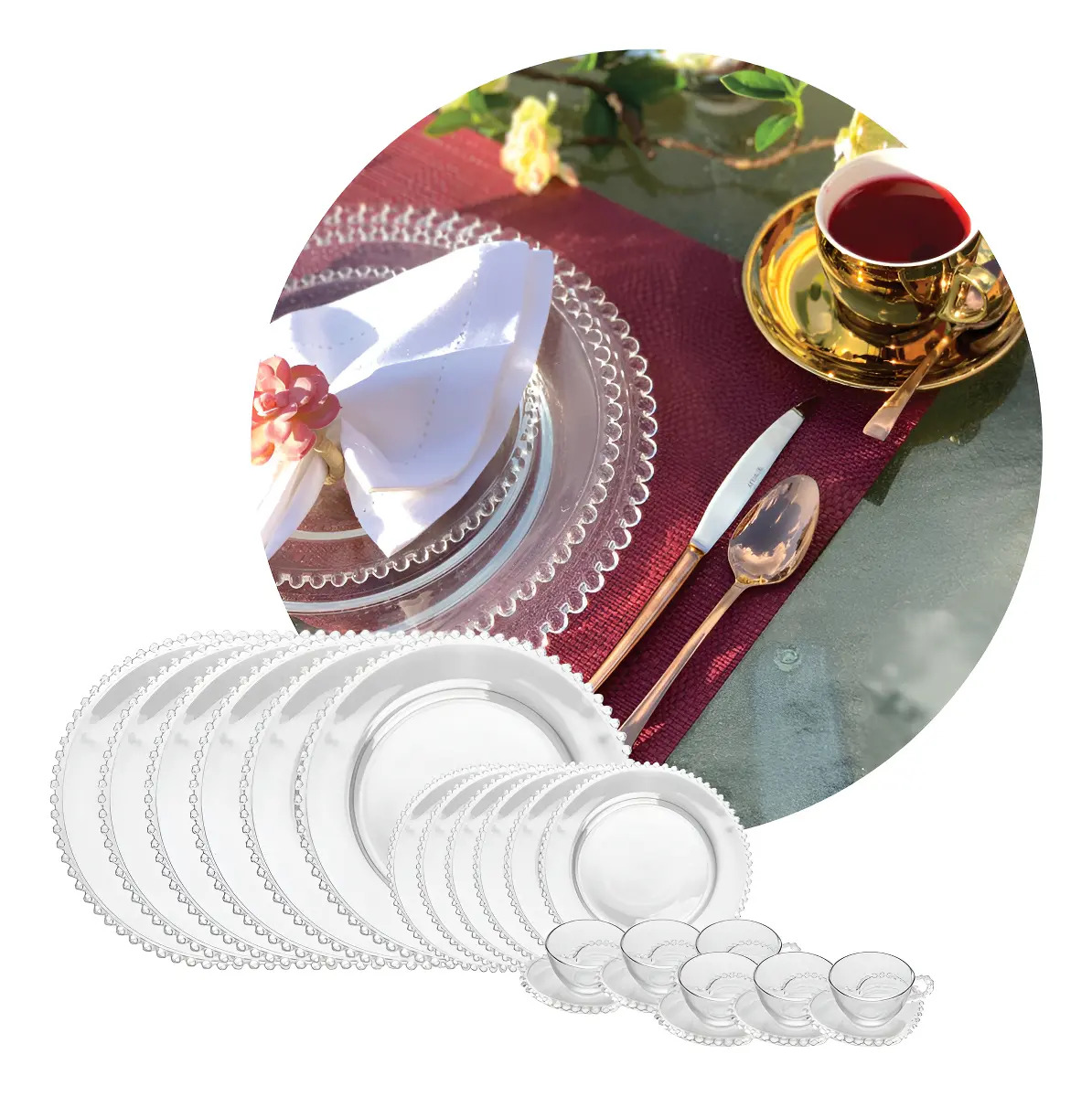 Aparelho Mesa Posta Café Chá 14 A 18 Pçs Bolinhas Pearl Wolf 18 Peças Xicaras C/ Pires Redondo