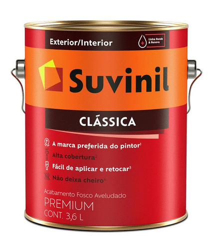 Tinta Fosca Avel. Antimofo 3,6l Suvinil Clássica Branco Neve