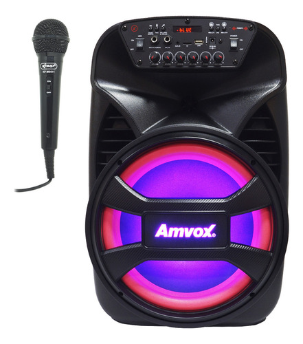 Caixa Som Amplificada Portátil Bluetooth 480W Rms Led Bateria Tws Amvox Aca 480 Viper II Microfone