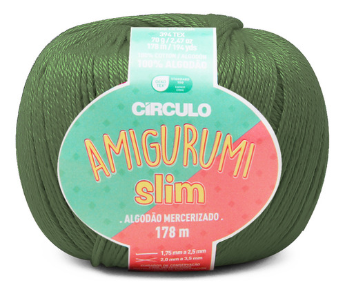 Fio Amigurumi Slim Circulo Com 178m 70g 100% Algodão Cor 5368- Militar