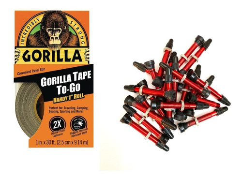 Kit Tubelees - Valvulas Presta Color 44mm + Cinta Gorilla 