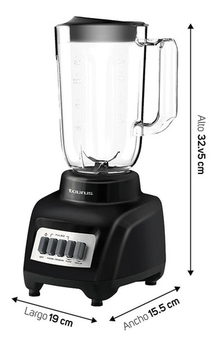 Licuadora Marca Taurus Modelo Haley Vaso De Plastico Base Negra Y 4 Velocidades 1l