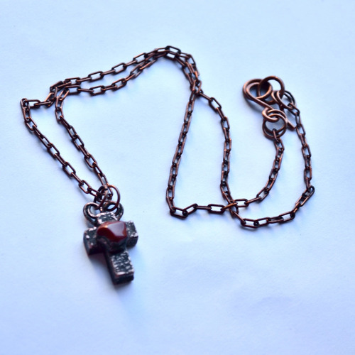 Imagen 5 de 5 de Collar Cruz Con Jaspe Rojo, Piedra Natural, Cod1