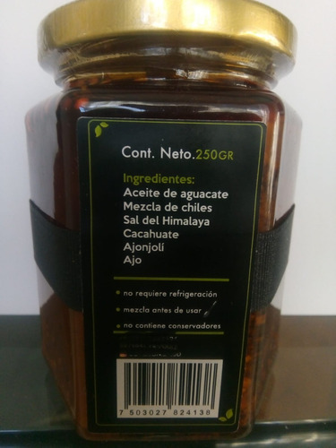 Salsa Macha Gourmet Con Aceite De Aguacate Y Ajo 1 X 250 Grs