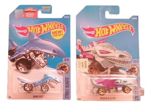 Tiburón Shark Bite + Dragón Blaster Hot Wheels Street Beast 