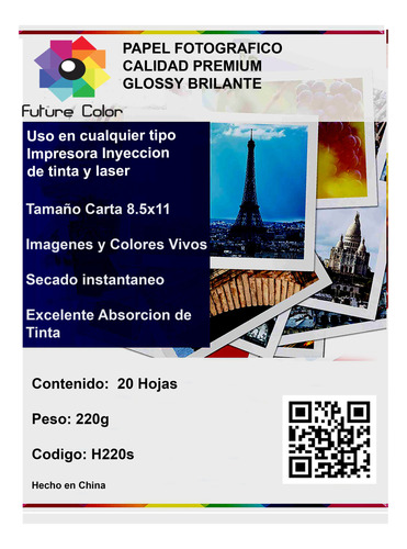 3 Papel Fotográfico Premium Glossy 8.5*11 Carta 220gr 20 Hoj