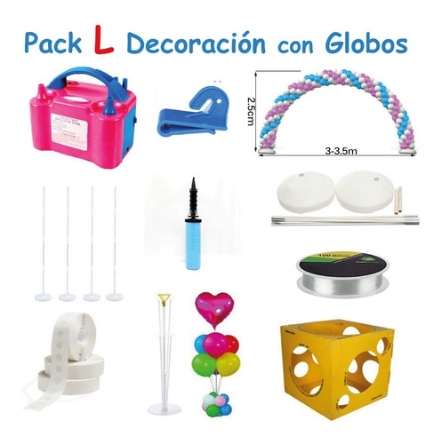 Pack L Decoración Con Globos, Profesional, Inflador, Pilares