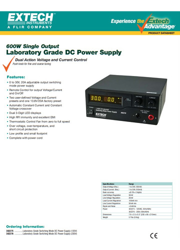 Fuente De Poder Lab 120v Salida 30vcd/20a 600w Extech 382275