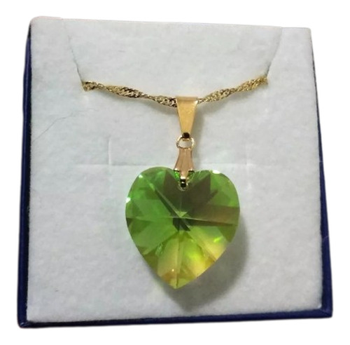 Colar Coração Cristal Swarovski Peridot Boreal Folh. A Ouro