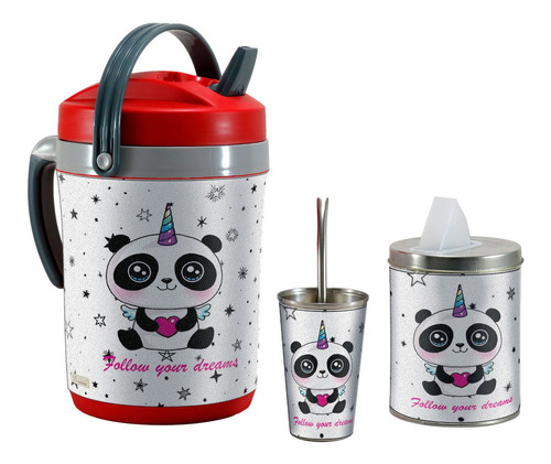 Set Kit Terere Termolar Bidon Termico, Panda Unicornio