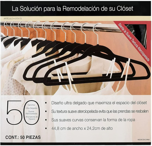 Set 50 Ganchos P/ropa Con Terciopelo Negros Cohesion Product