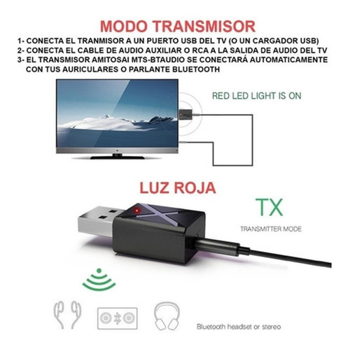 Emisor Y Receptor Bluetooth Estéreo Tv Box Smartv Auricular