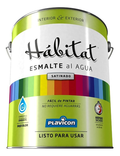 Plavicon Habitat Esmalte Al Agua Satinado Premium Blanco 4l