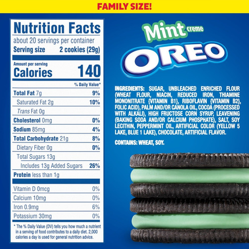 Imagen 5 de 6 de Galletas Oreo Menta 566g Paquete Grande Importado