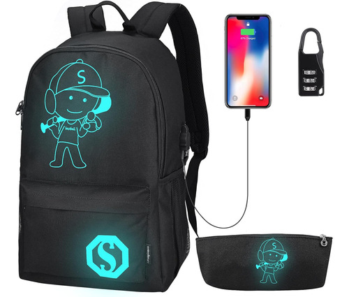 Mochila Luminosa Pawsky Con Puerto Usb, Anti-robo, Negra