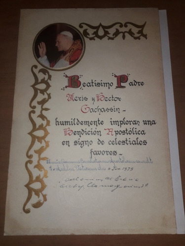 Antiguo Diploma Juan Pablo Ii Vaticano Bendicion 1979
