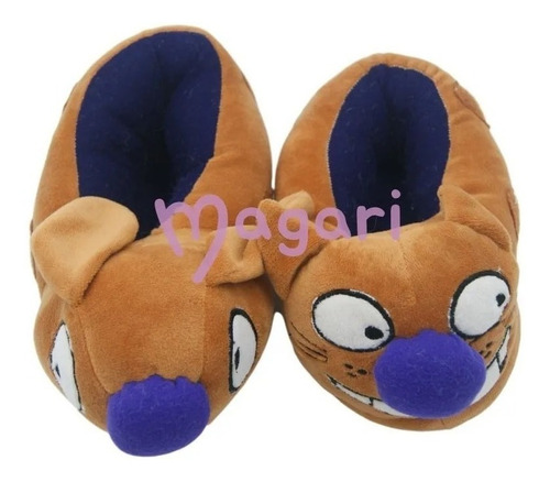 Pantuflas Gato Perro Catdog Marrón Cómodas Pantufla