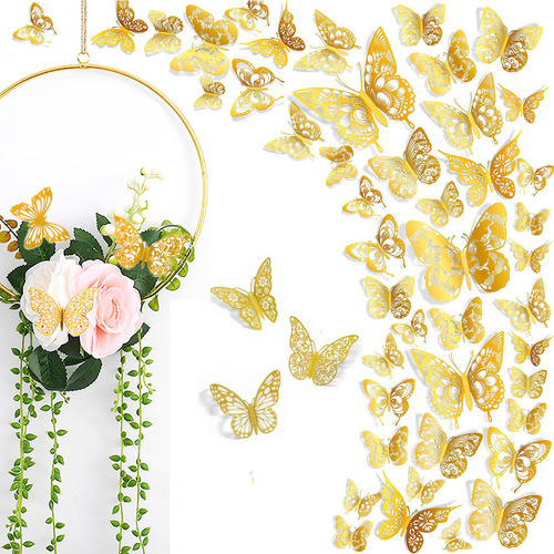 144pzs Mariposas Decorativas 3d Pared Colore Metalicos Hueco