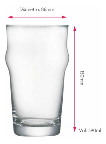 Taza de agua Beer Cup, pinta 595 ml, juego de 4 unidades, color transparente