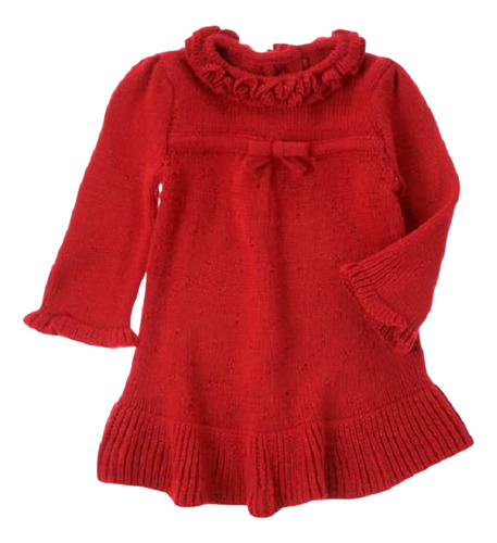 Vestido Bebé Color Rojo Tejido Suave Con Vuelitos Importado