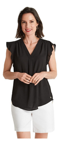 Blusa Cuello V Manga Vuelos - Negro