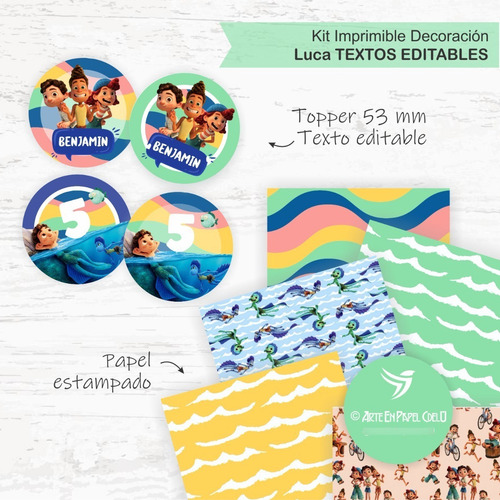 Imagen 4 de 5 de Kit Imprimible Decoración Candybar Luca Disney Texto Editabl